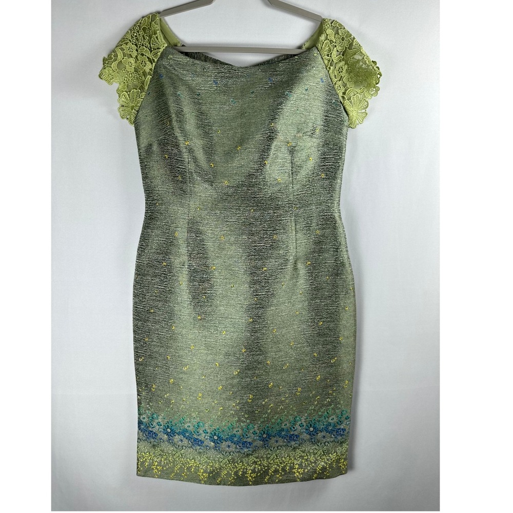 Paola Quadretti Silk Blend Cocktail Sheath Dress 8/10 Green MCM Retro 60s FLAW